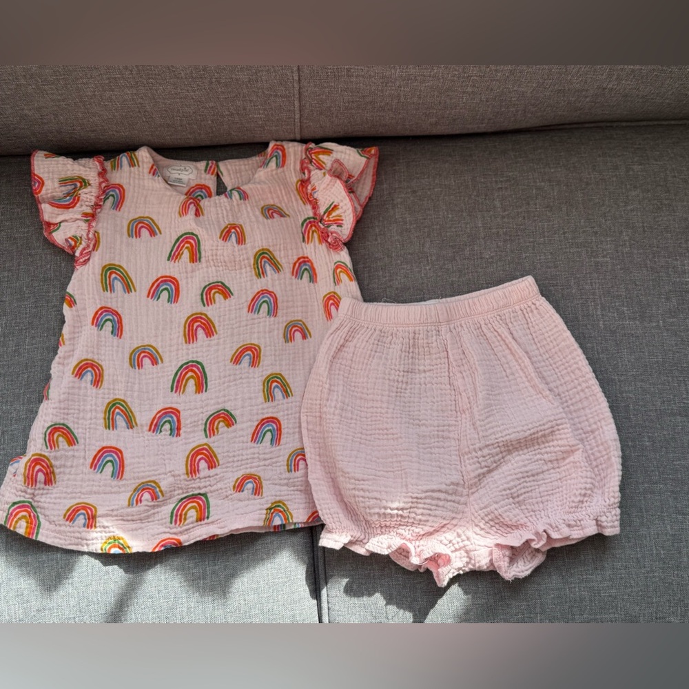 Mudpie Pink Rainbow Blouse and Shorts Set-4T-5T